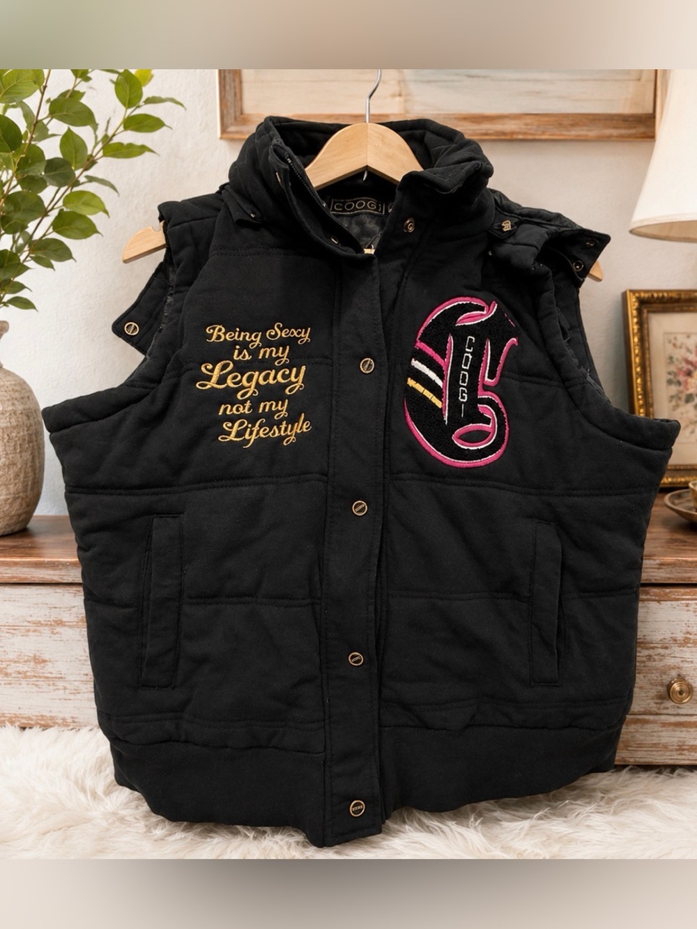Coogi PUFFER vest with hoodie pit to pit 23 Being sexy is my legacy